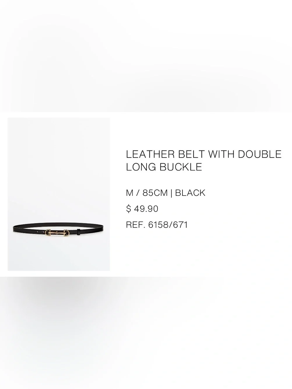 Zara Black Leather Horsebit Belt with Gold Hardware